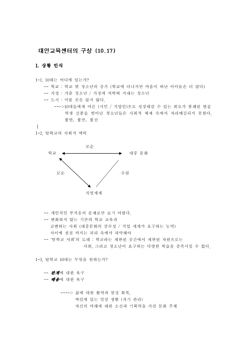 2001년 대안교육센터의 구상