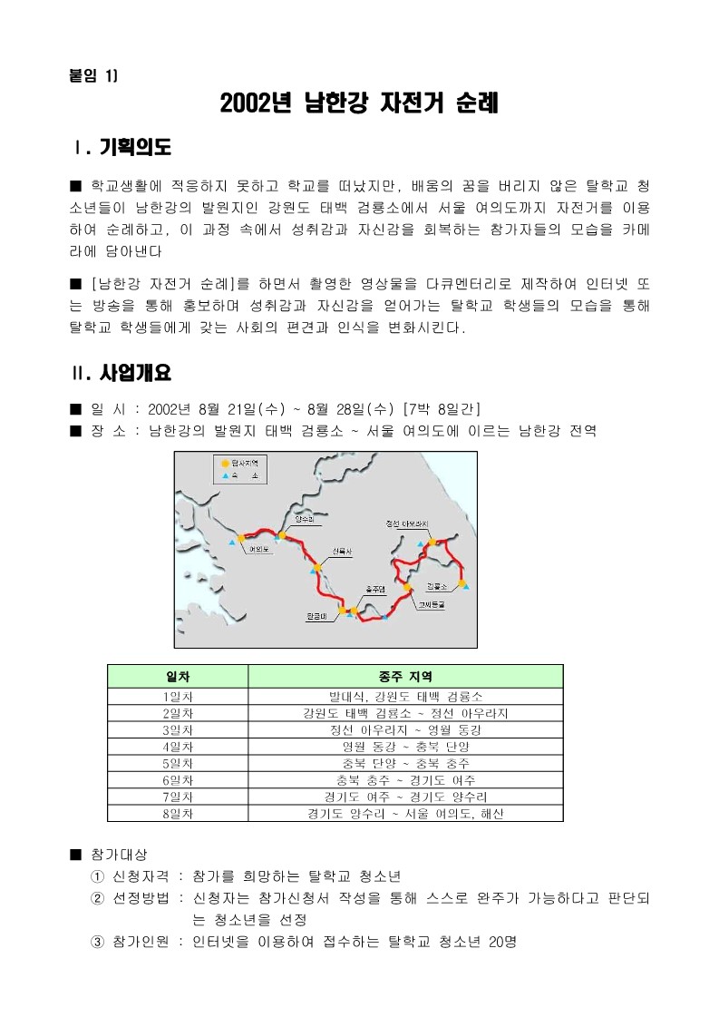 2002년 남한강 자전거 순례활동 홍보문건