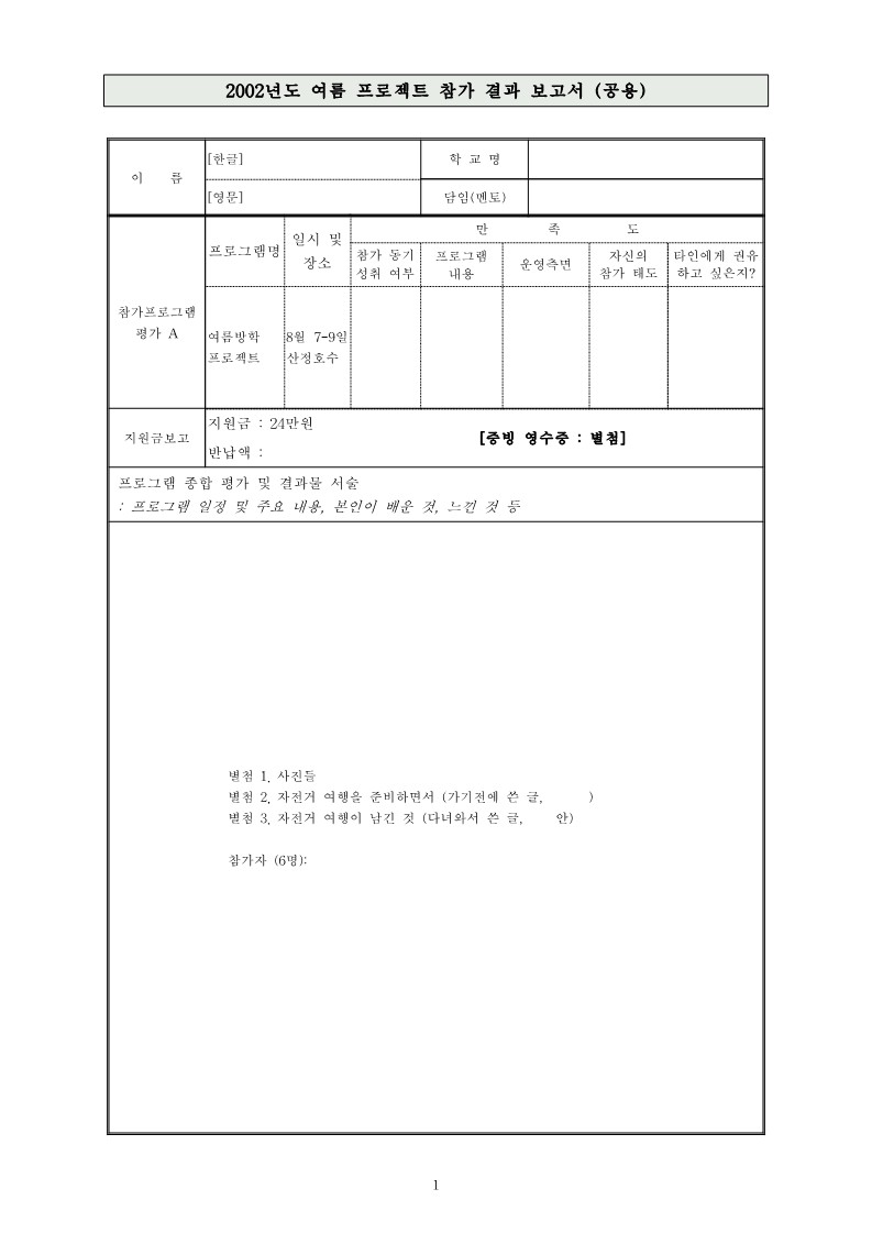 2002년 '자전거 여행' 여름 프로젝트 결과 보고서