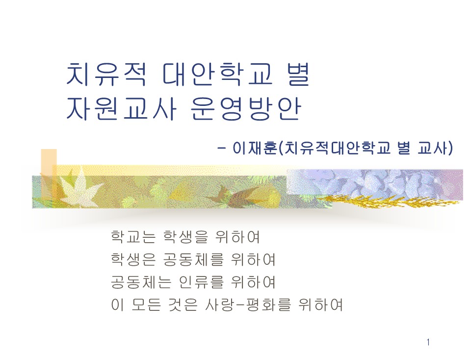 2003년 치유적 대안학교 별 자원교사 운영방안(이재훈)