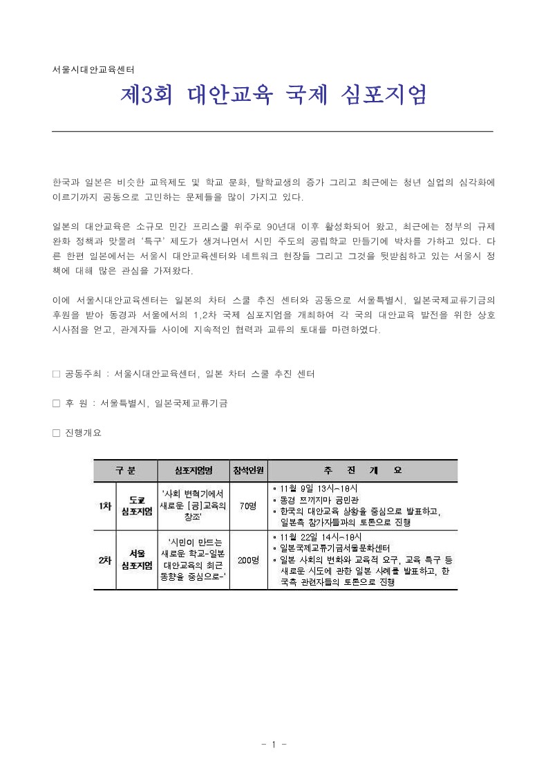 2003년 제3회 대안교육 한일 국제 심포지엄 내용 정리