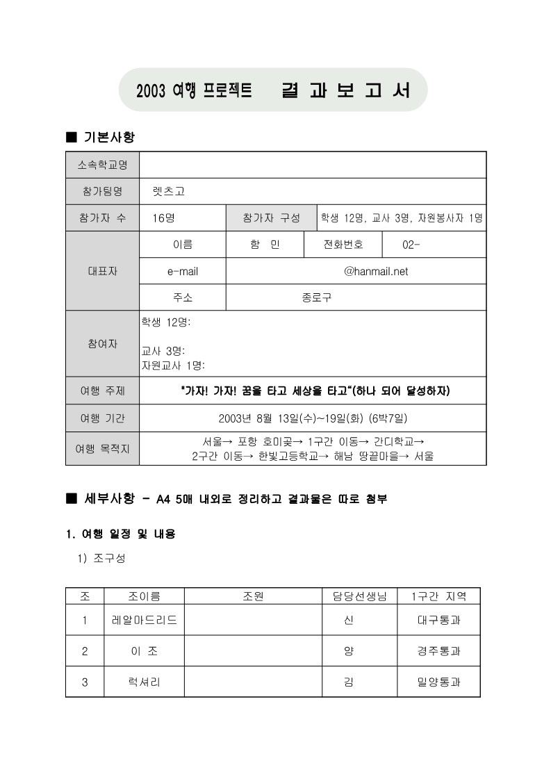 2003년 렛츠고 결과보고서