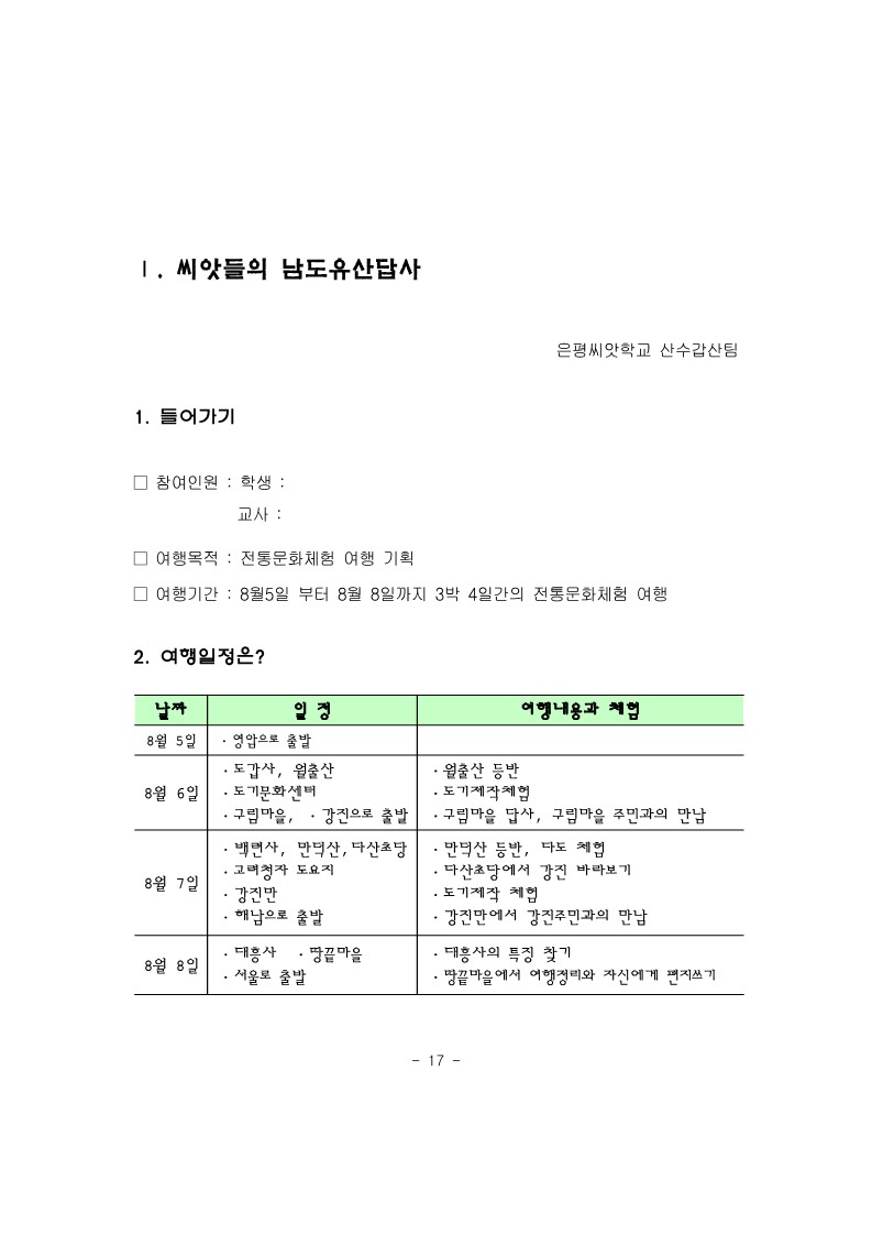 2003년 씨앗들의 남도 유산답사 자료집