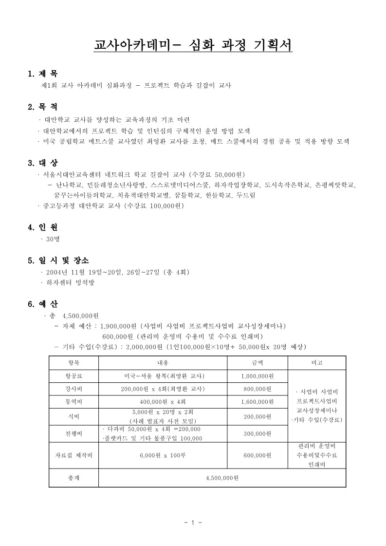 2004년 제1회 교사 아카데미 심화과정 기획서