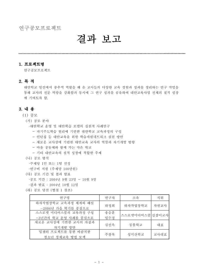 2004년 연구 공모 프로젝트 결과보고