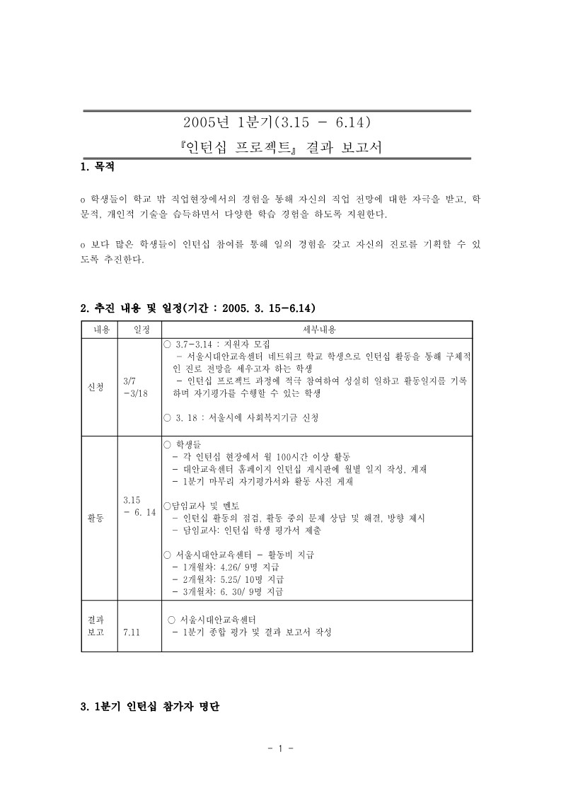 2005년 1분기 인턴십 프로젝트 결과보고서