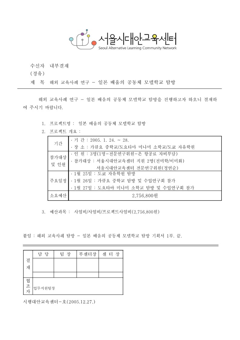 2005년 해외교육사례연구 - 일본 배움의 공동체 모델학교 탐방 기획안