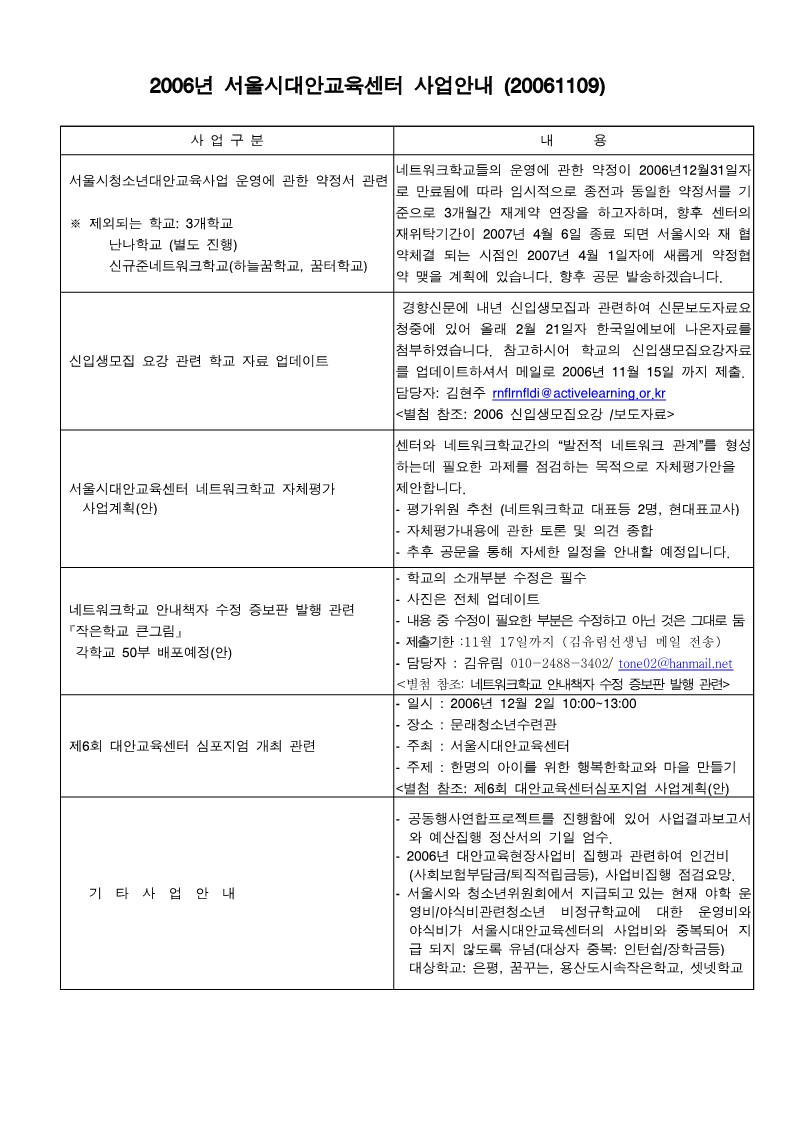 2006년 서울시대안교육센터 사업안내