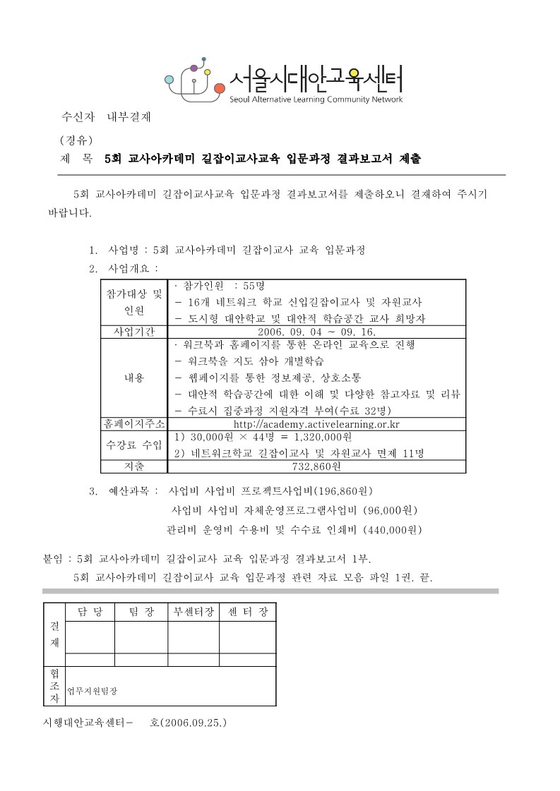 2006년 제5회 교사아카데미 입문과정 결과보고서