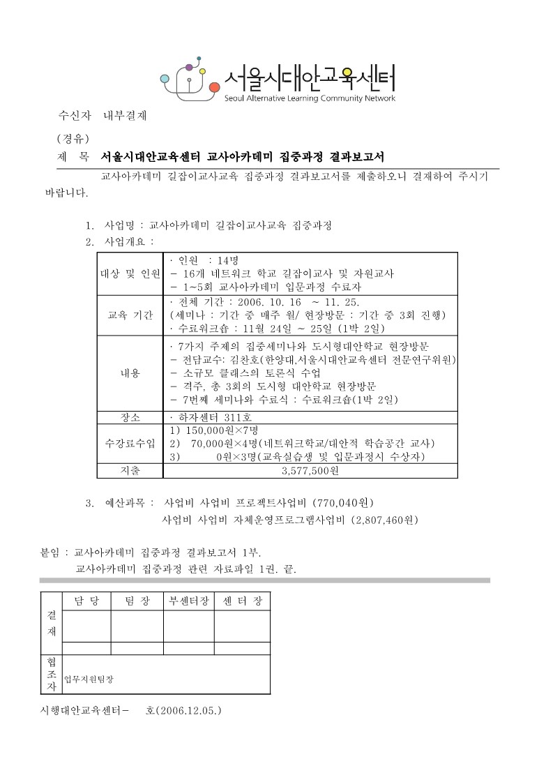 2006년 제5회 교사아카데미 집중과정 결과보고서