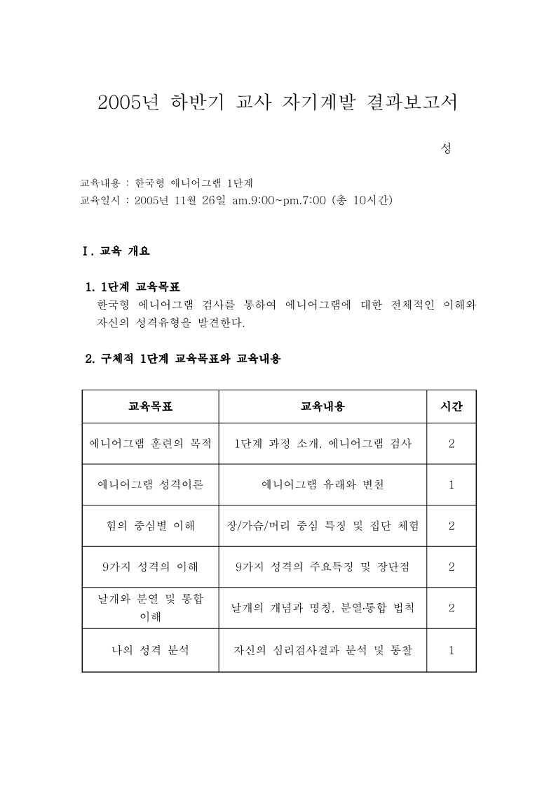 2006년 교사 자기계발 결과보고서 (성OO)