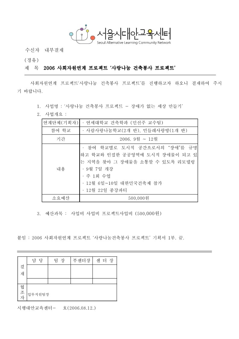 2006년 사회자원연계 ‘사랑나눔 건축봉사' 프로젝트 기안