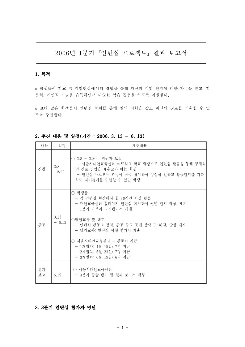 2006년 인턴십 1분기 프로젝트 결과 보고서