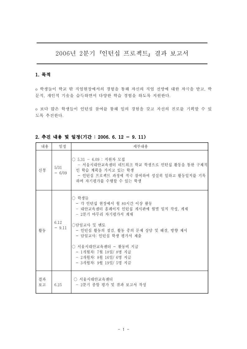 2006년 인턴십 2분기 프로젝트 결과 보고서