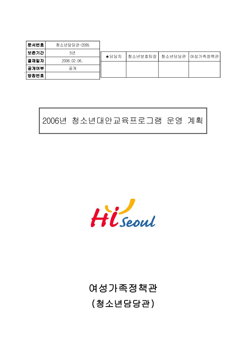 2006년 청소년대안교육프로그램 운영계획(서울시)