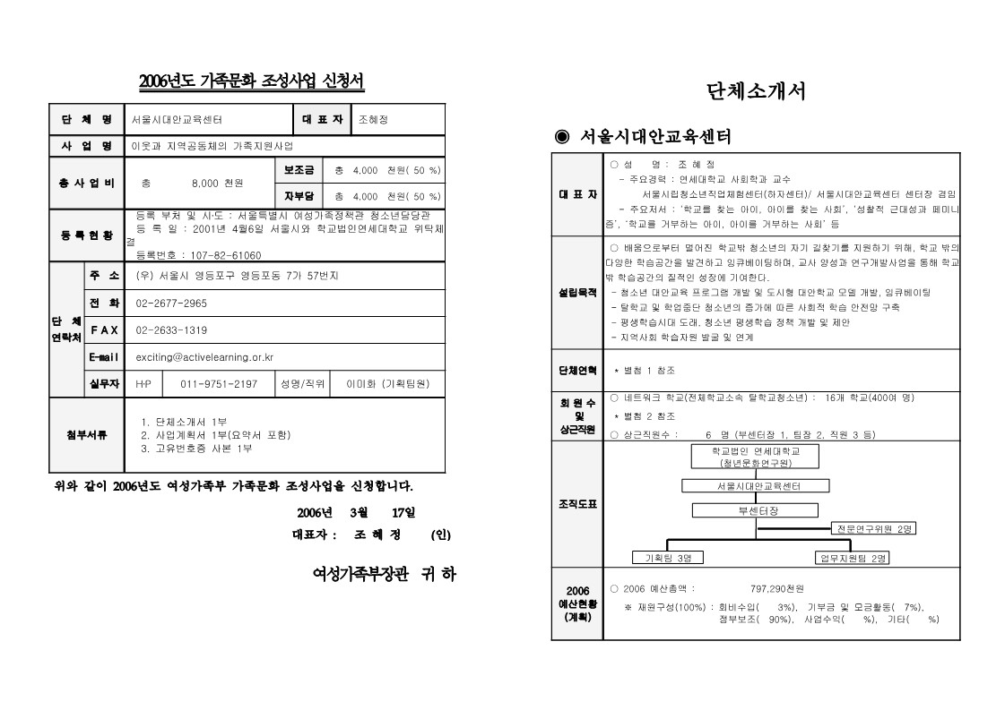 2006년 여성부 가족문화 조성사업 신청서