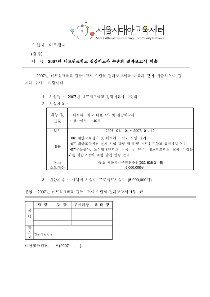 2007년 네트워크학교 길잡이 교사 수련회 결과보고서