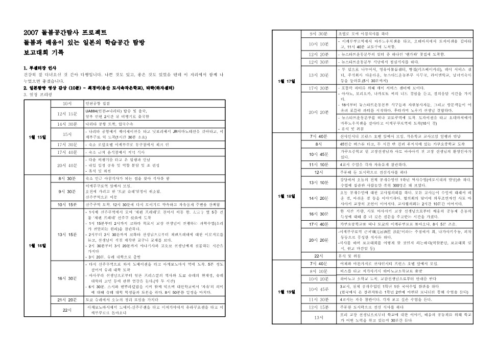 2007년 돌봄공간탐사 프로젝트 (일본 탐방 보고 대회 기록 및 PT 자료)