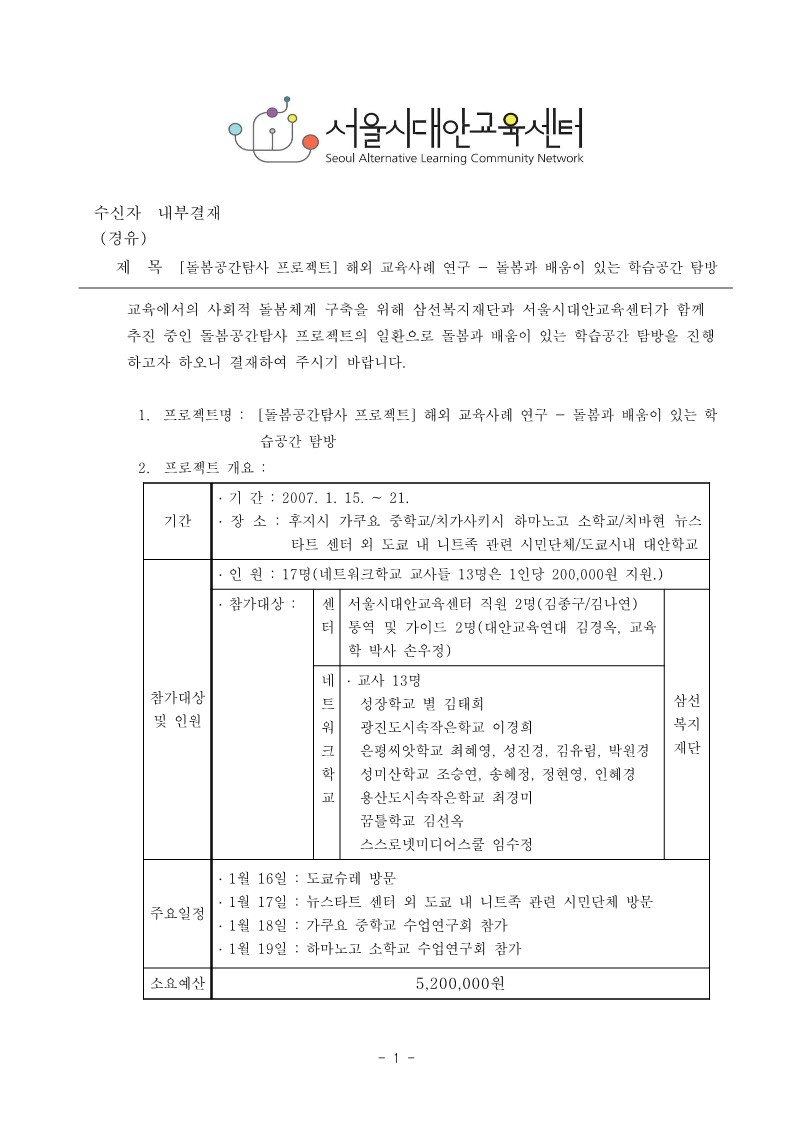 2007년 돌봄과 배움이 있는 학습공간 탐방 기안