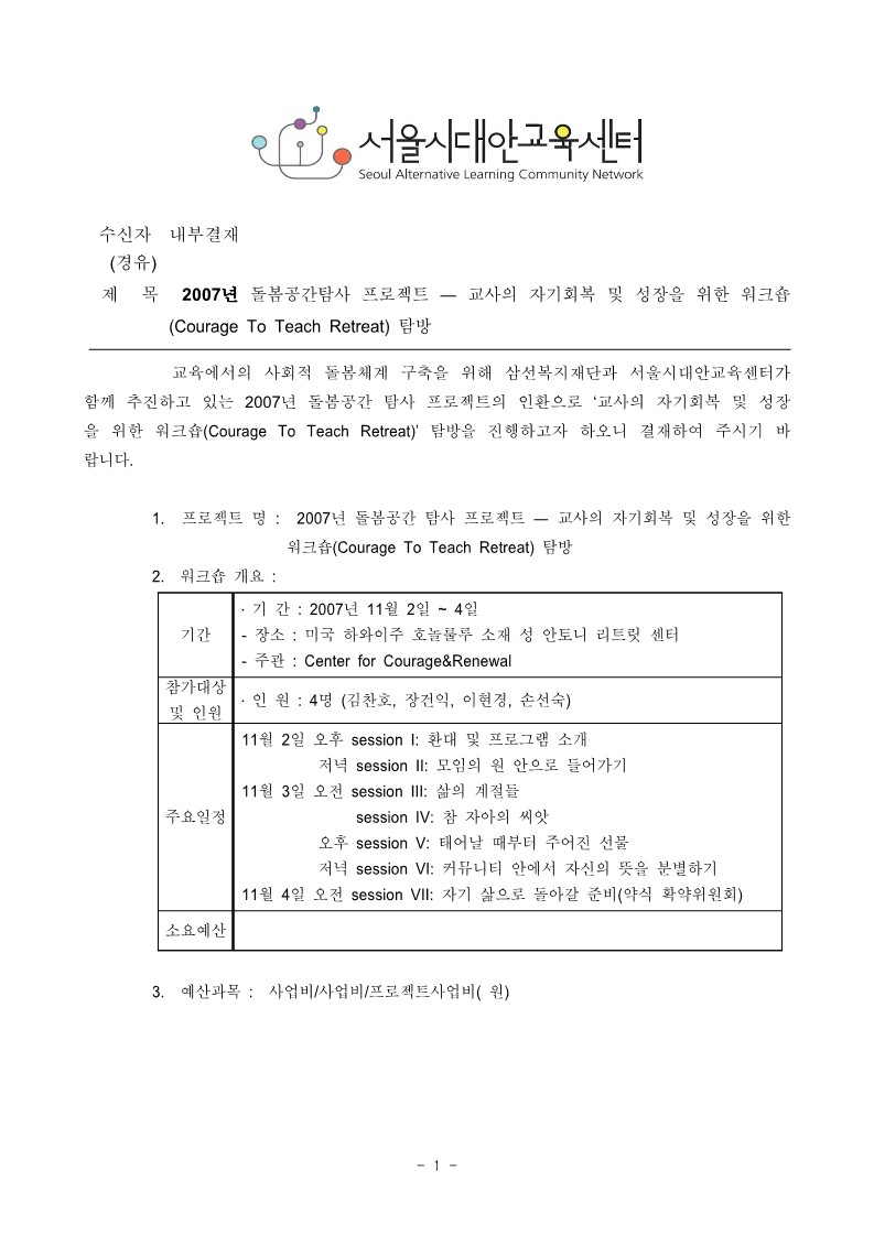 2007년 돌봄 공간 탐사 프로젝트 - 하와이 CTT 탐방 - 기획안