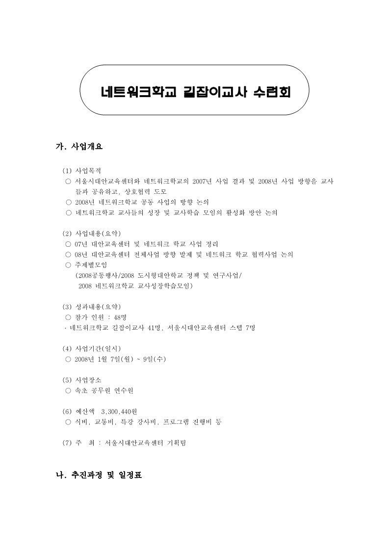 2008년 길잡이교사 수련회 결과보고서