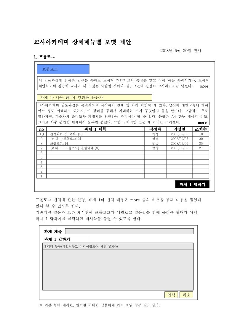 2008년 길잡이교사 아카데미 상세 메뉴별 포맷 제안