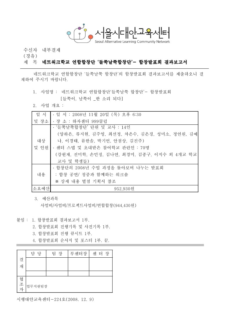 2008년 네트워크 학교 연합합창단 합창발표회 결과보고서