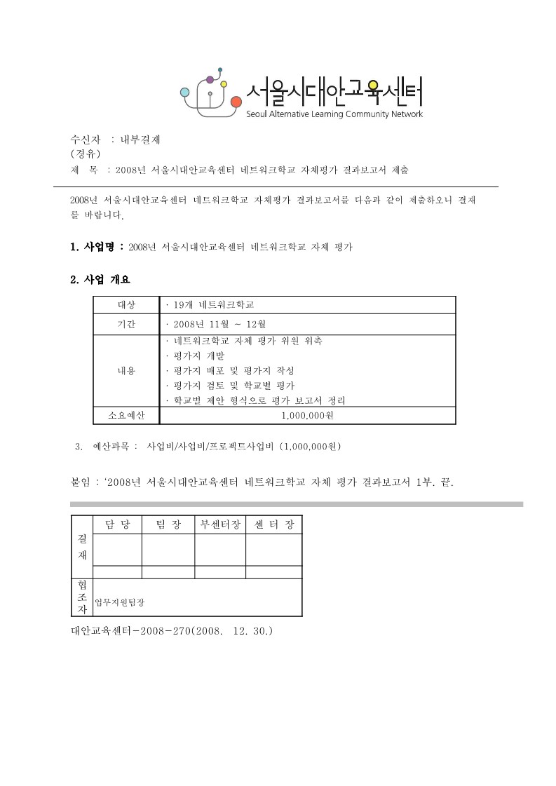 2008년 네트워크 학교 자체 평가 결과보고서