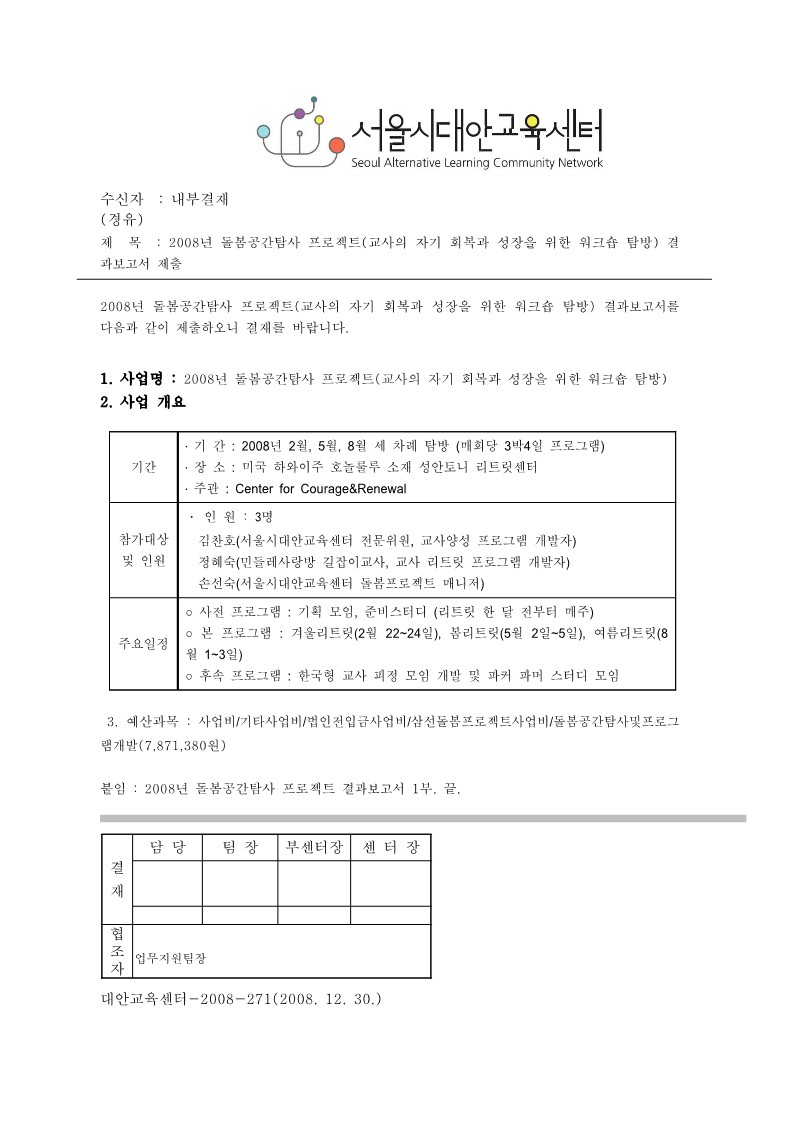 2008년 돌봄공간탐사 프로젝트 - CTT 결과보고서