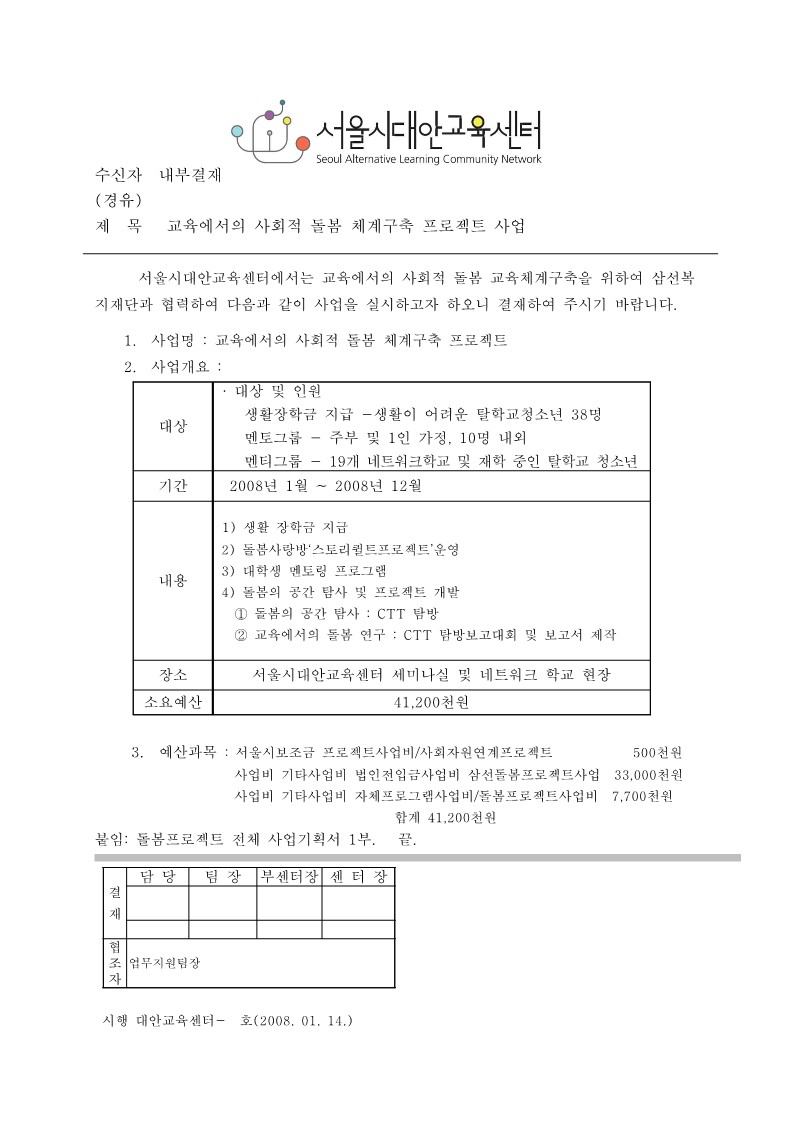 2008년 교육에서의 사회적 돌봄 체계구축 프로젝트 사업 계획서