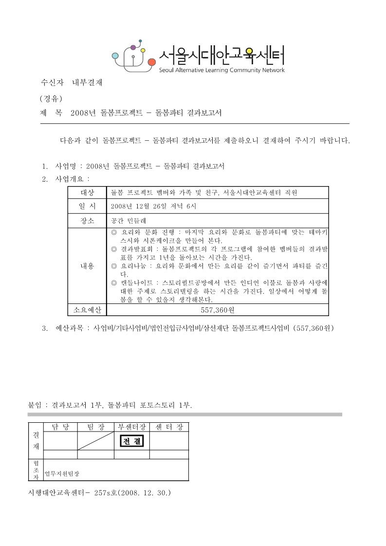 2008년 돌봄 프로젝트 돌봄파티 결과보고서