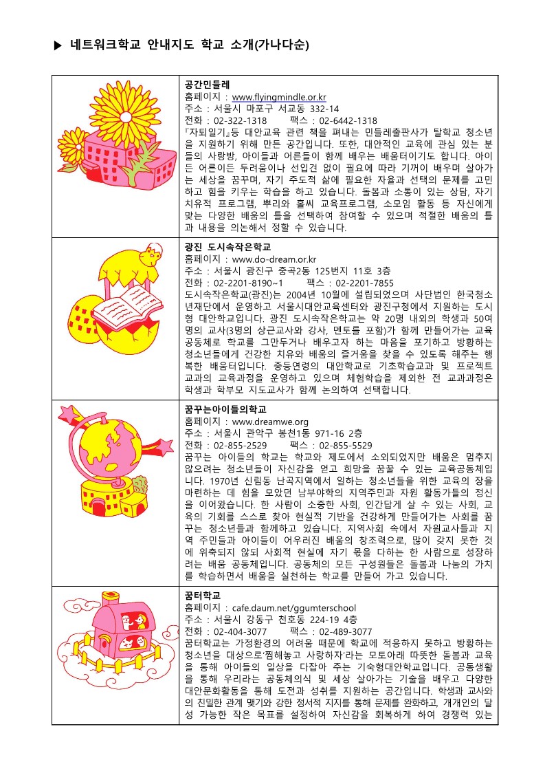 2008년 서울 청소년 교육미디어축제 네트워크 학교 소개