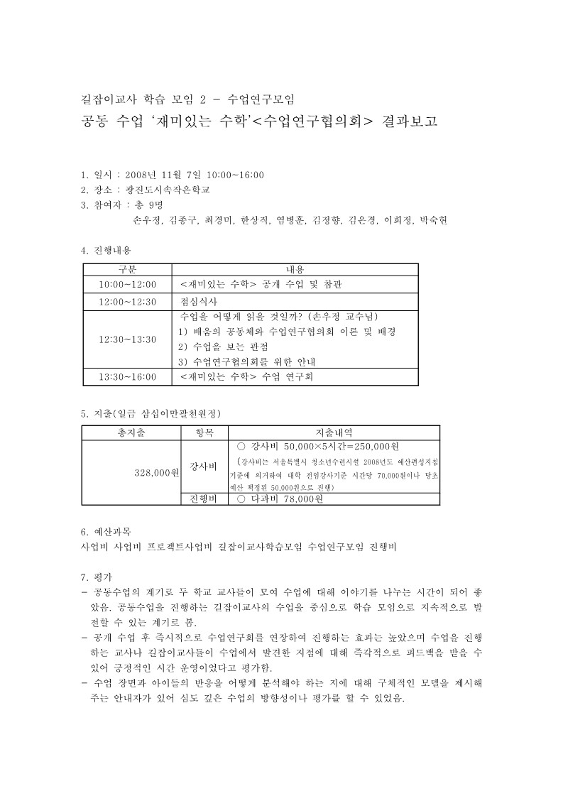 2008년 길잡이교사 수업연구모임 - 2차결과