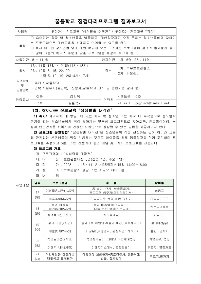 2008년 네트워크 학교 징검다리 학습 프로그램 결과보고서 통합