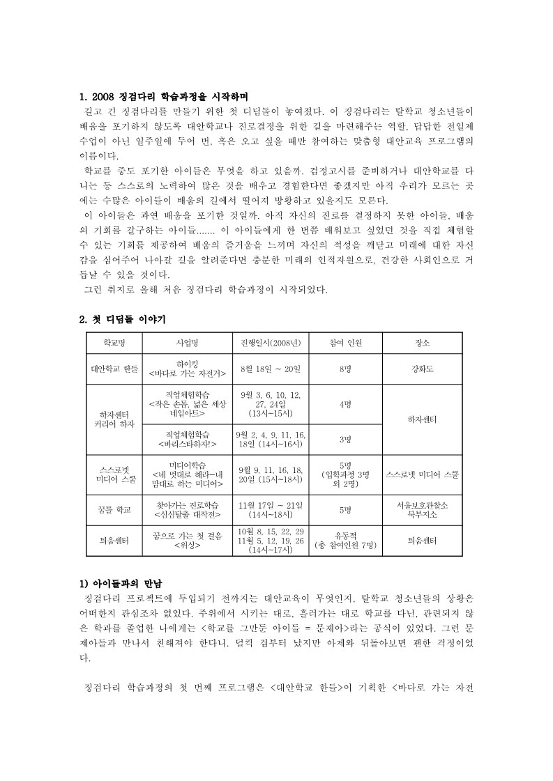 2008년 징검다리 학습과정 클로즈 업 원고