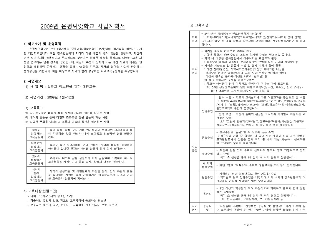 2009년 은평씨앗학교 사업계획서