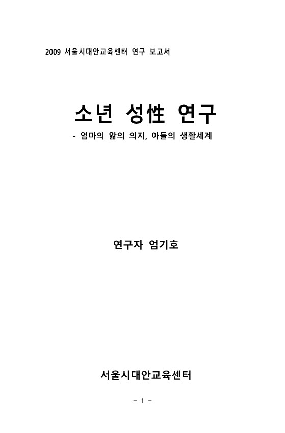 2009년 서울시대안교육센터 청소년 성 연구보고서