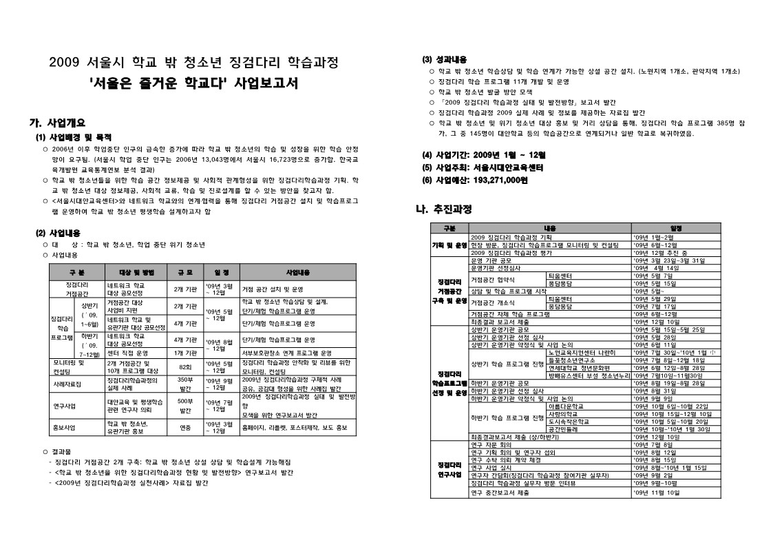 2009년 징검다리 학습과정  '서울은 즐거운 학교다' 사업보고서