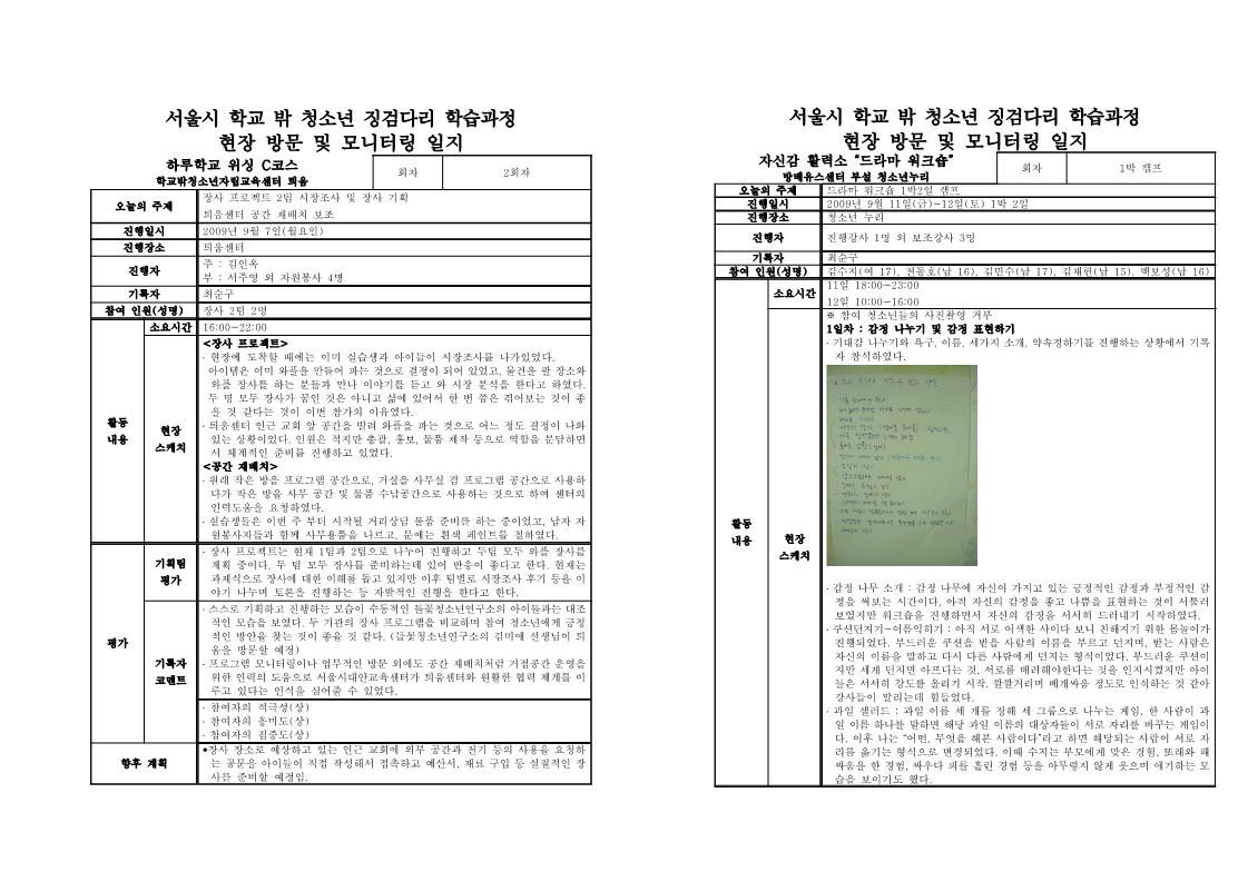 2009년 징검다리 학습과정 현장방문 모니터링(9월)