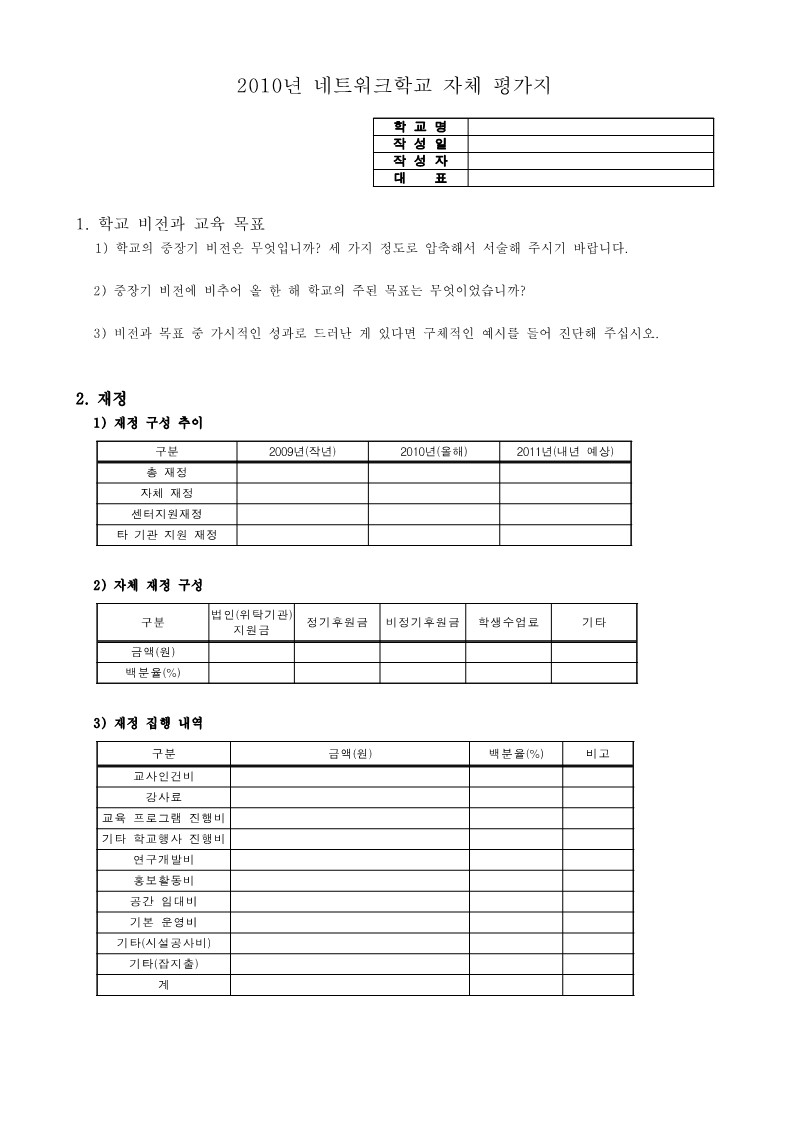 2010년 네트워크학교 자체평가 설문지