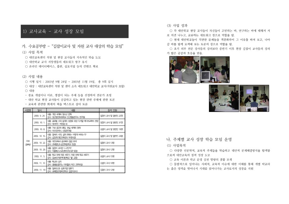 서울시대안교육센터 주요사업 성과 및 평가, 교사교육 - 교사 성장 모임
